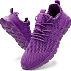 Scarpe comfort casual viola in maglia con lacci e suola spessa ammortizzata