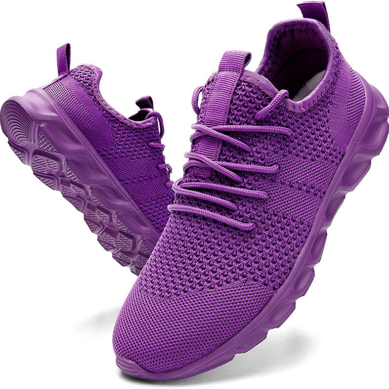 Scarpe comfort casual viola in maglia con lacci e suola spessa ammortizzata