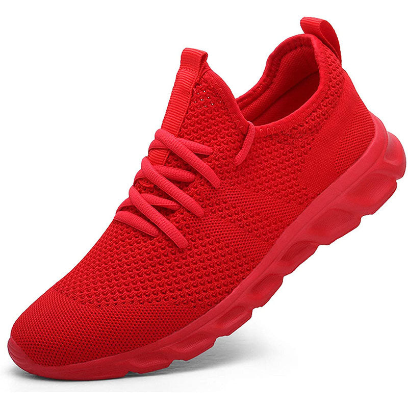Scarpe comfort casual rosse con lacci, tomaia a maglia e suola ammortizzata