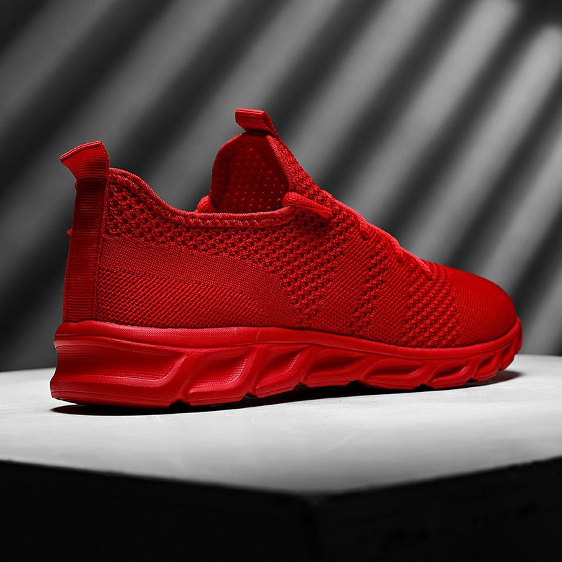 Scarpe comfort casual rosse con tomaia a trama, lacci e suola ammortizzata spessa