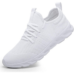 Scarpe comfort casual bianche con tomaia a maglia e lacci, suola ammortizzata