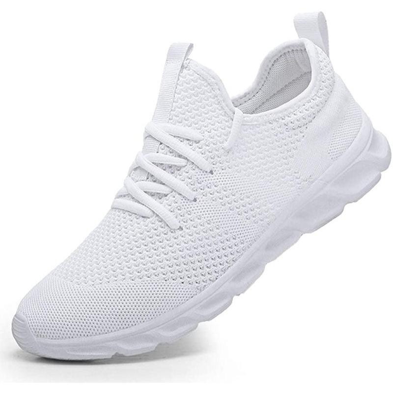 Scarpe comfort casual bianche con tomaia a maglia e lacci, suola ammortizzata