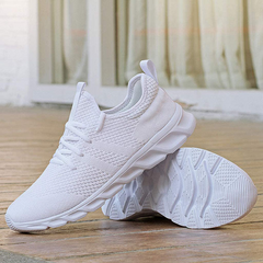 Scarpe comfort casual bianche con lacci e suola spessa, tomaia a maglia