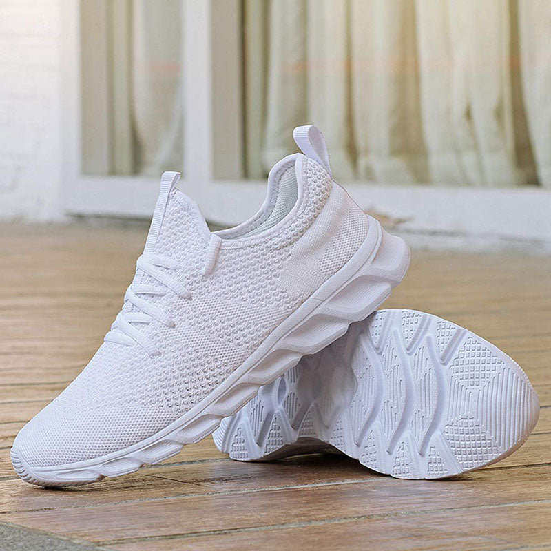 Scarpe comfort casual bianche con lacci e suola spessa, tomaia a maglia