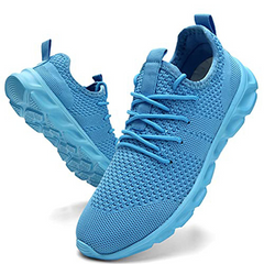 Scarpe comfort casual azzurre in maglia, lacci e suola spessa antiscivolo