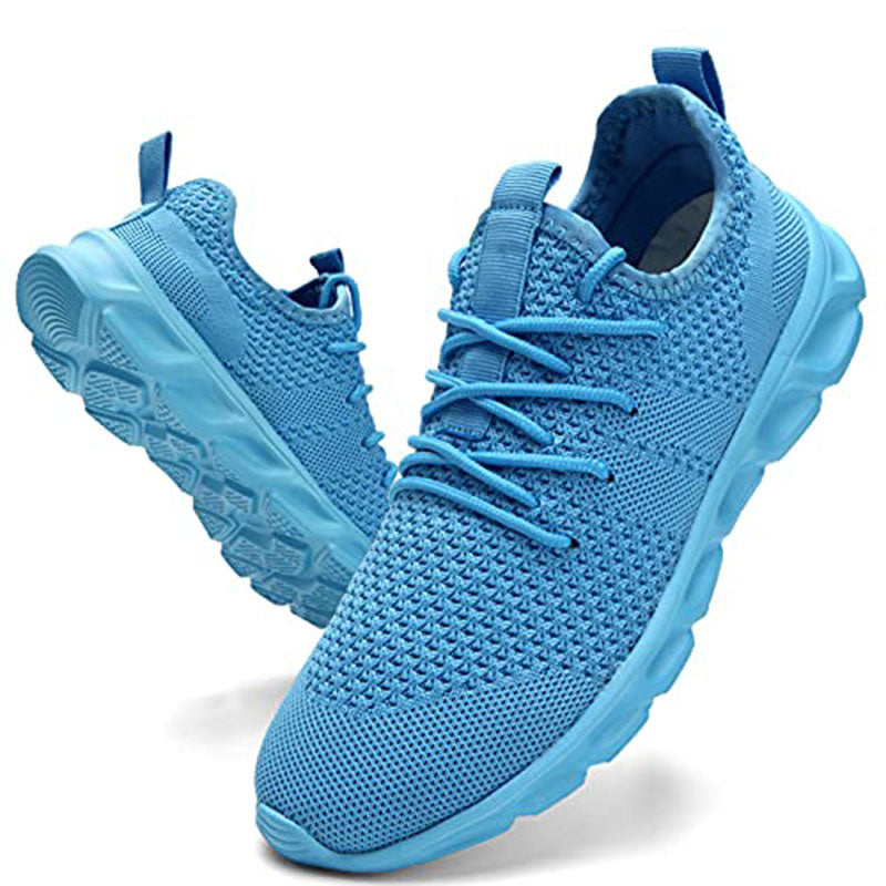 Scarpe comfort casual azzurre in maglia, lacci e suola spessa antiscivolo