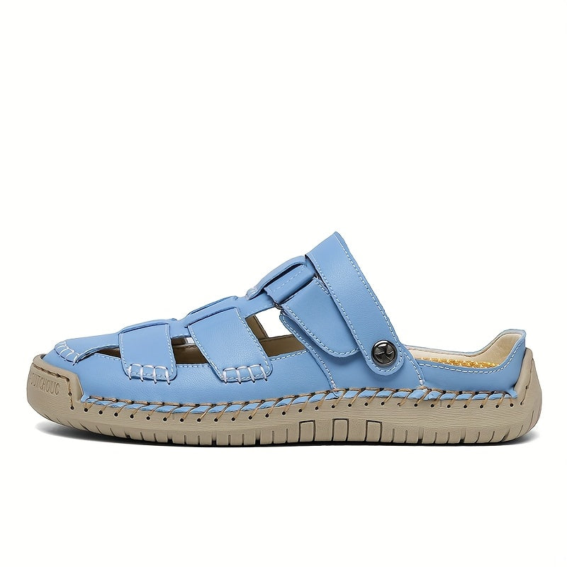 Sandali Comfort regolabili azzurri con cinturino superiore e fibbie a strappo su suola beige