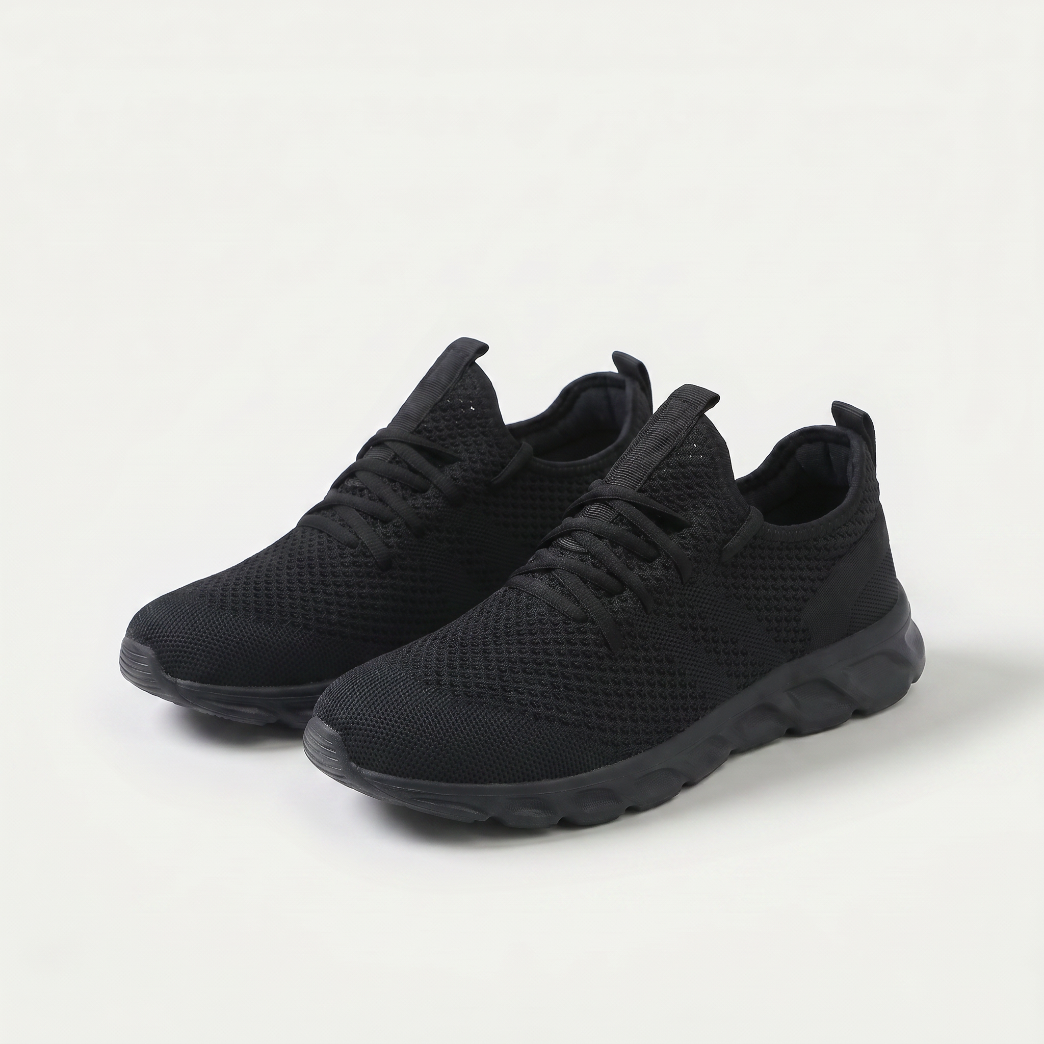Scarpe comfort casual nere in tessuto a maglia con lacci e suola ammortizzata