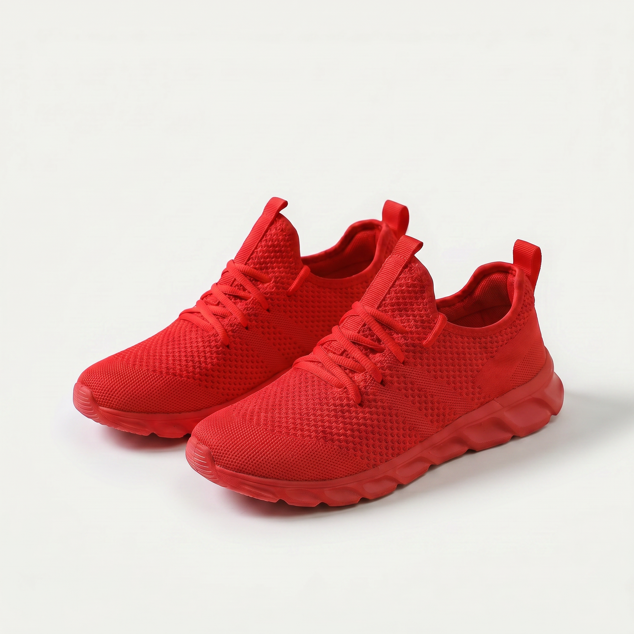 Scarpe comfort casual rosse in tessuto a maglia con lacci e suola ammortizzata