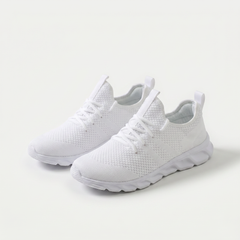 Scarpe comfort casual bianche in tessuto a trama con lacci e suola ammortizzata