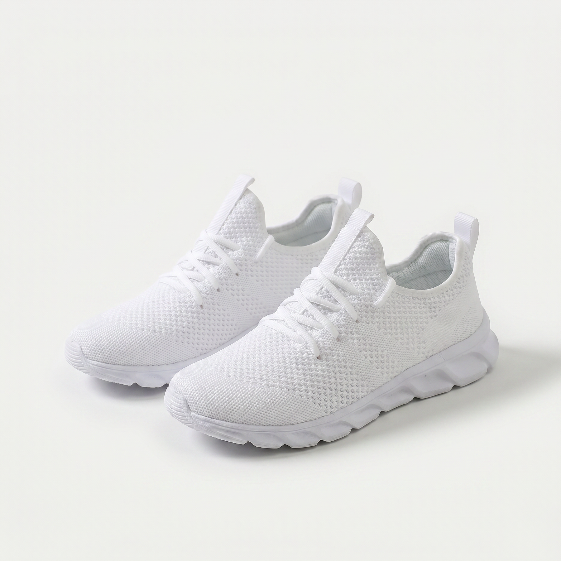 Scarpe comfort casual bianche in tessuto a trama con lacci e suola ammortizzata