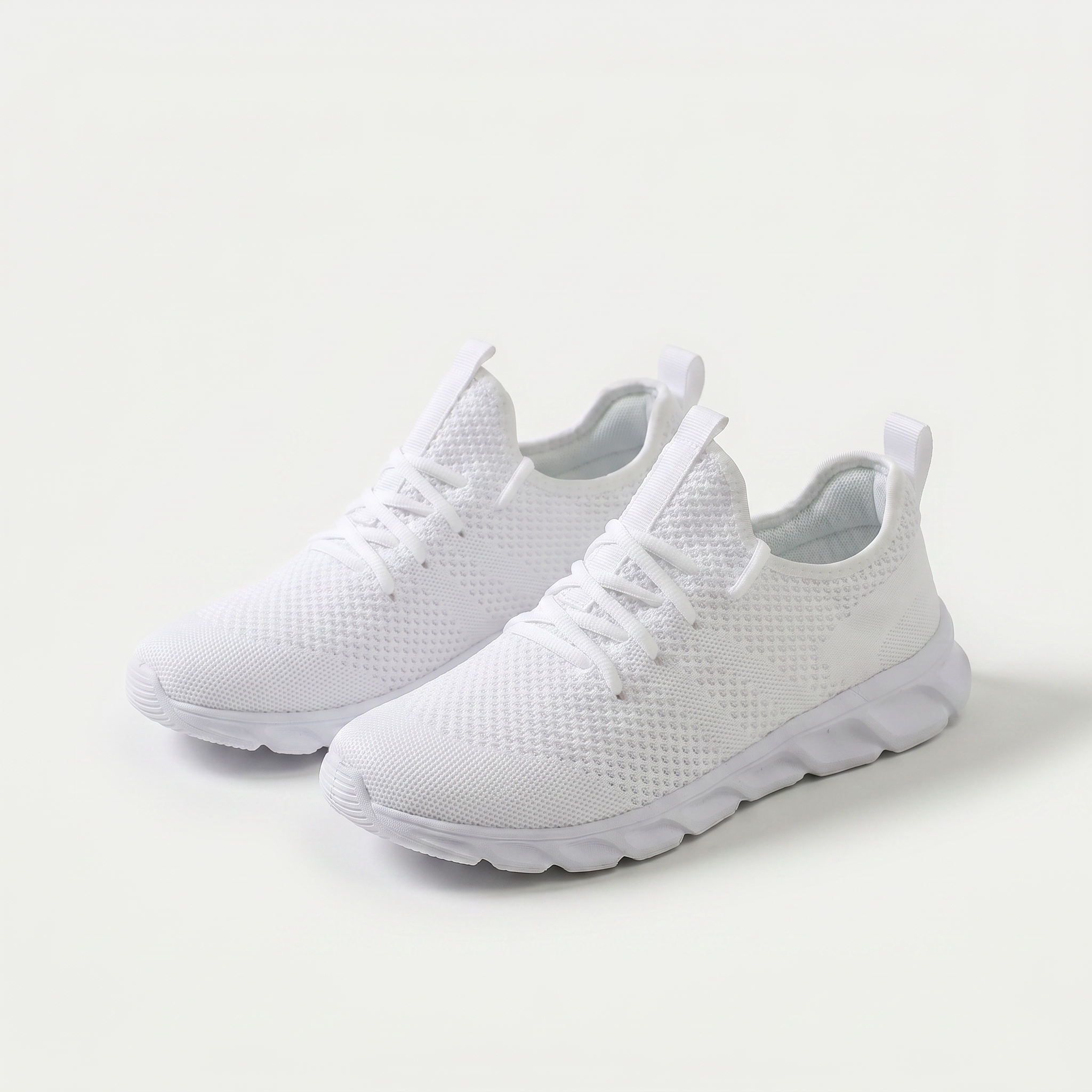 Scarpe comfort casual bianche in tessuto a trama con lacci e suola ammortizzata