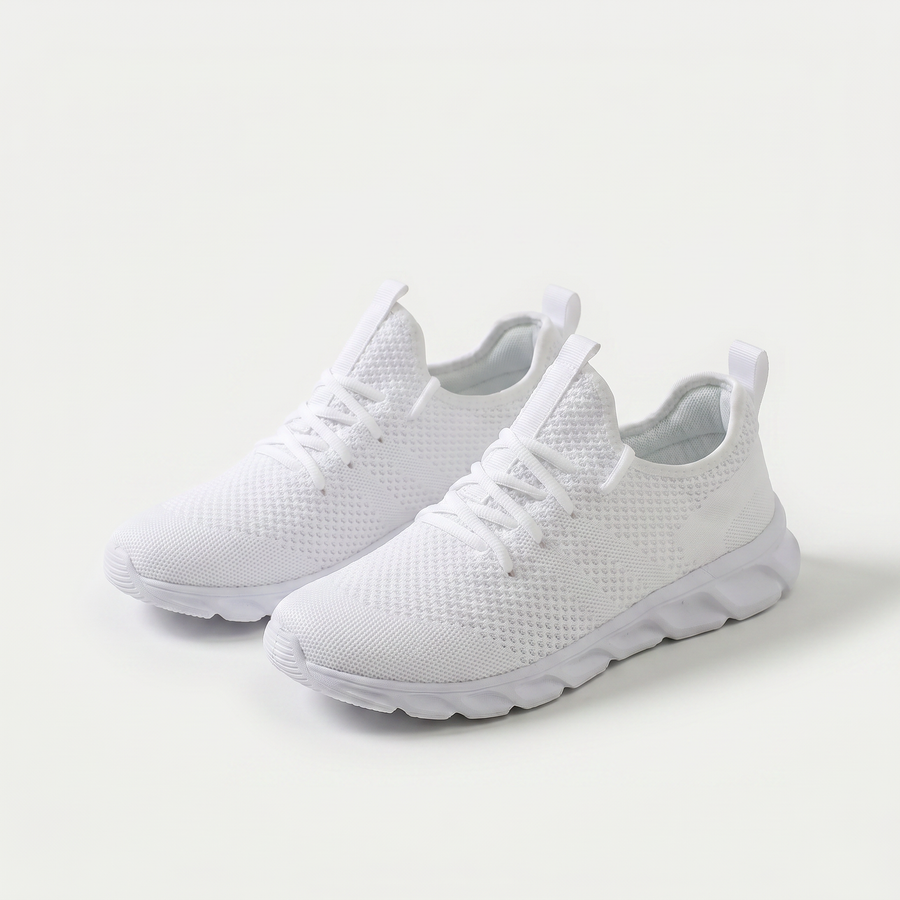 Scarpe comfort casual bianche in tessuto a trama con lacci e suola ammortizzata