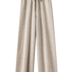 Pantaloni lounge in cashmere beige con coulisse e orlo ampio, pantaloni comodi