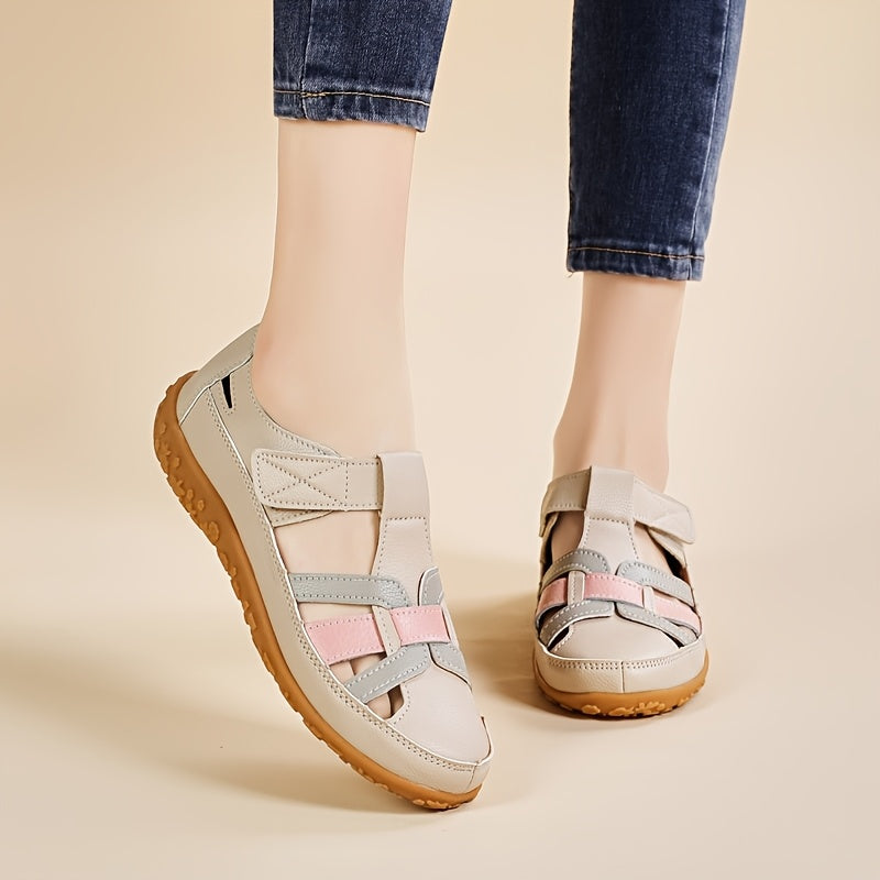 Sandali comfort beige chiaro con inserti pastello e suola in gomma marrone