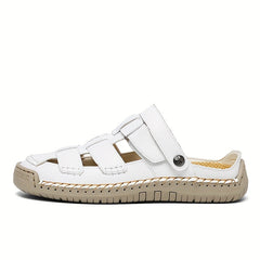 Sandali Comfort regolabili bianchi vista laterale con fibbie a strappo e suola beige