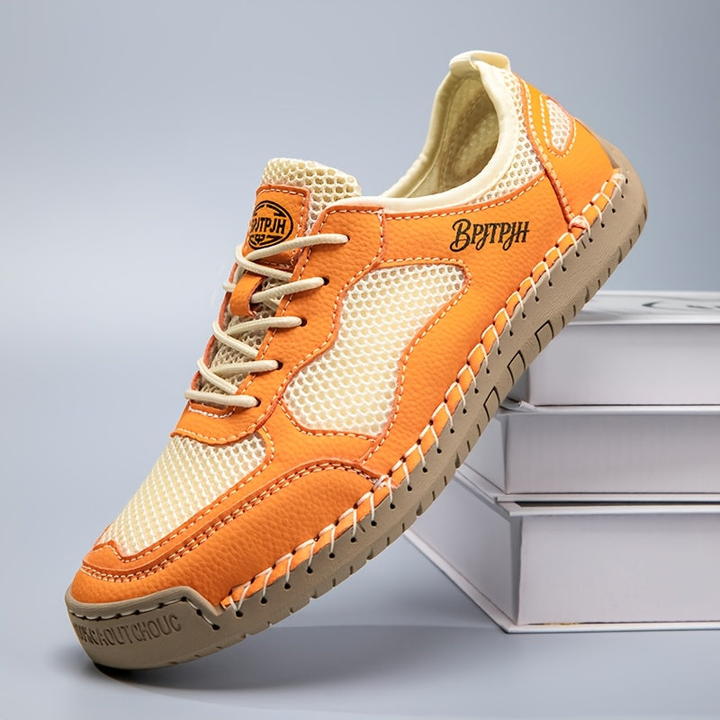 Sneaker estive traspiranti leggere arancioni e bianche con suola beige, lacci.