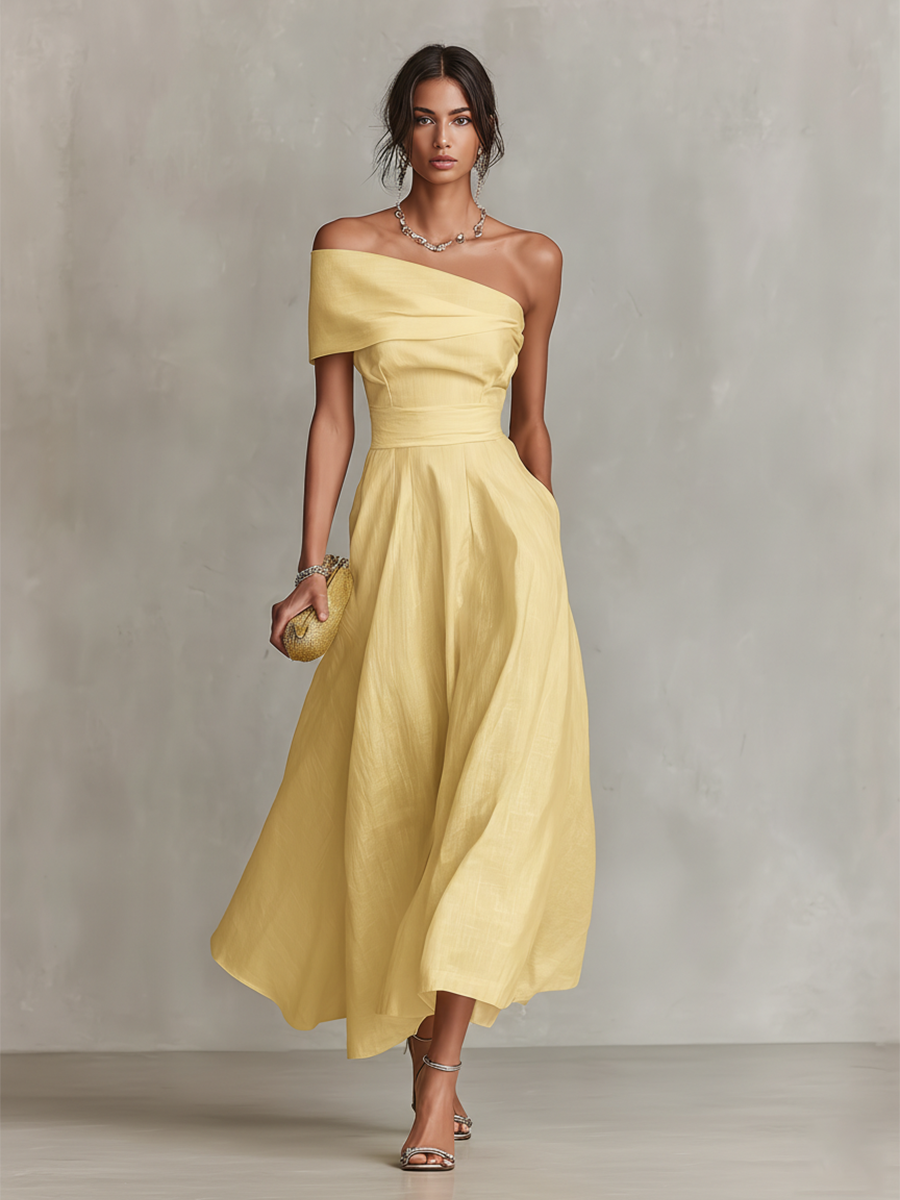 Yellow One-Shoulder Midi Dress