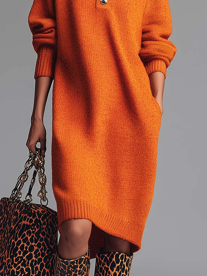 Orange Knit Midi Dress