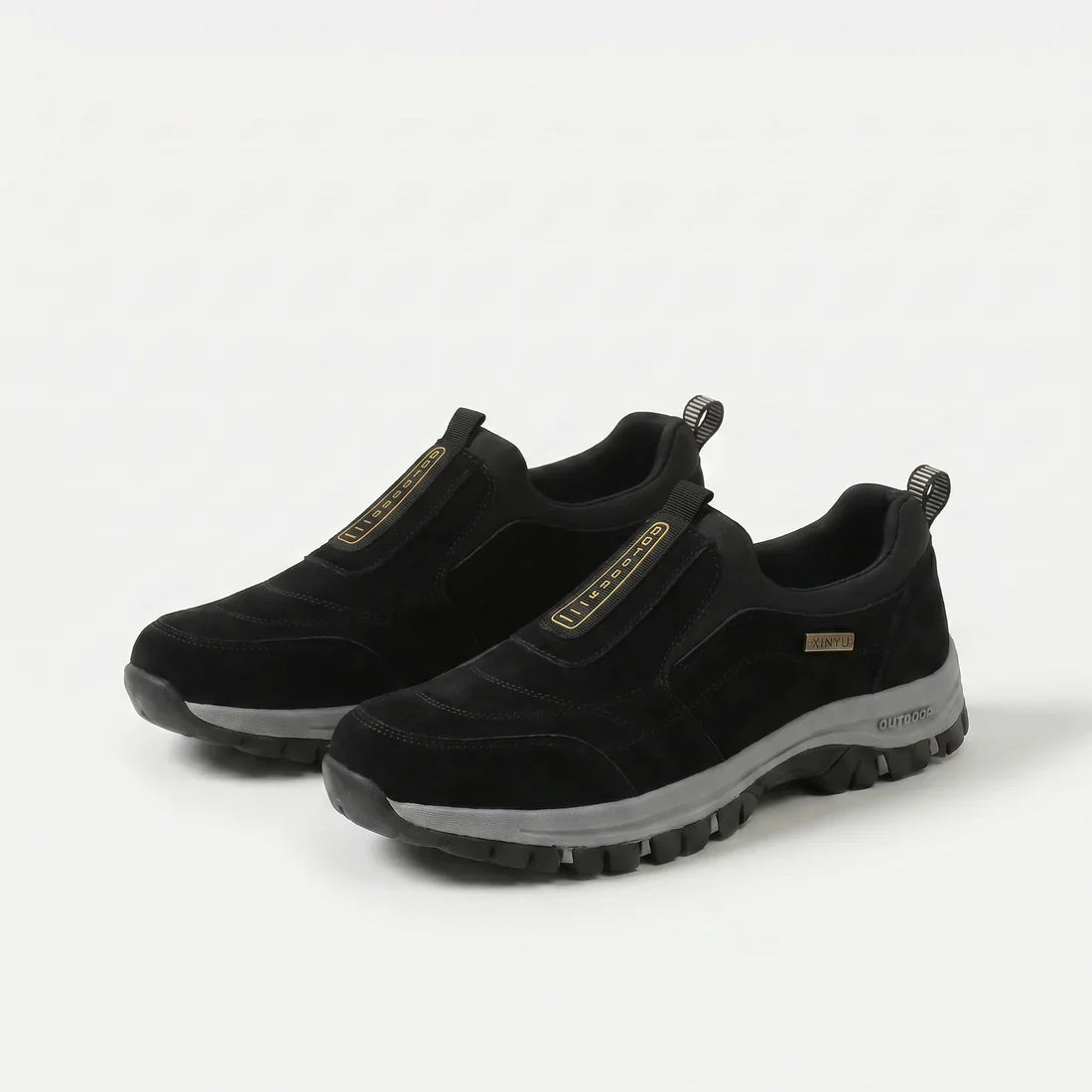 Scarpe comfort ortopediche nere in tessuto scamosciato, suola spessa antiscivolo