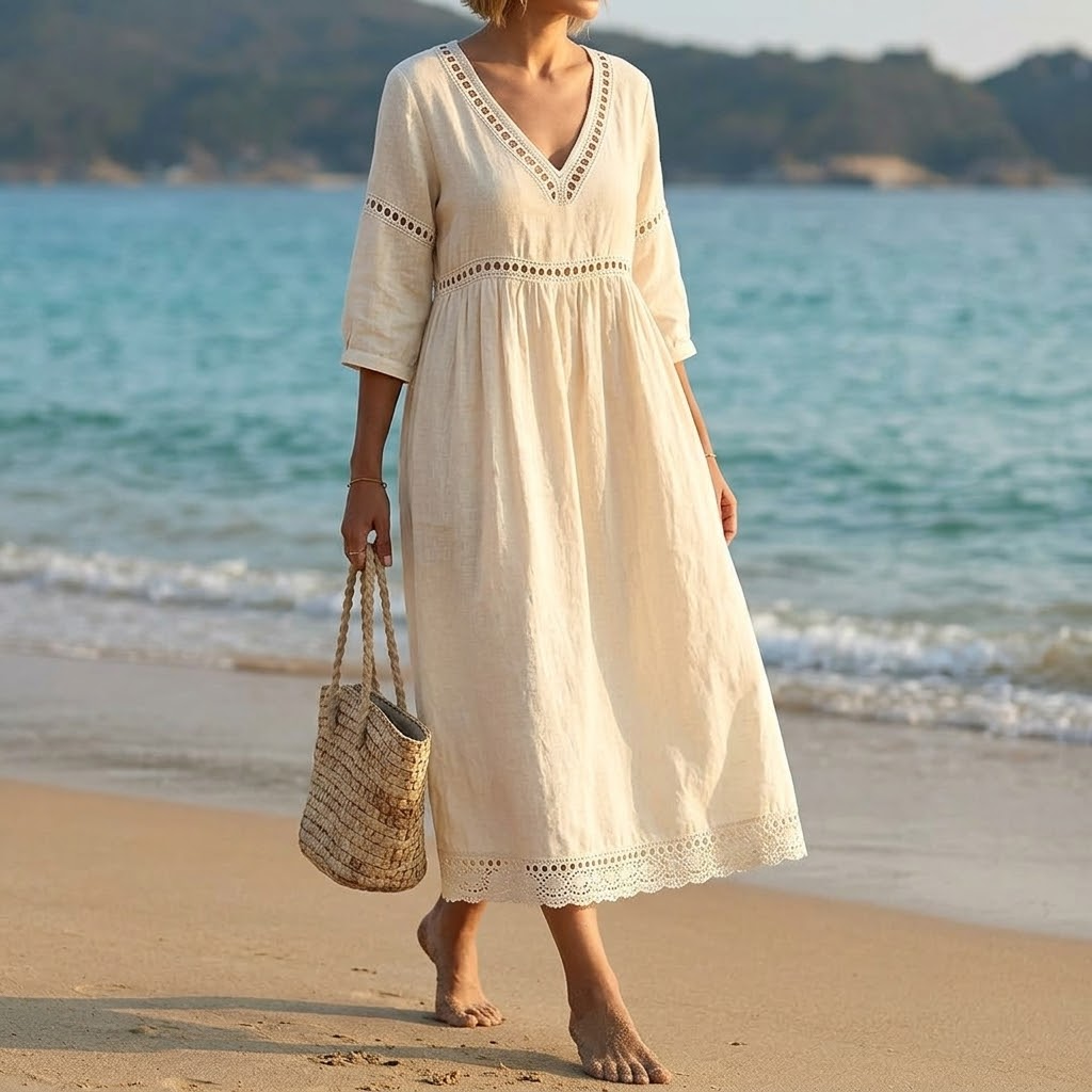 Crochet Trim Midi Dress