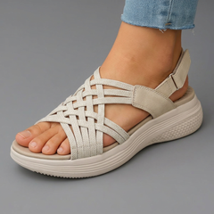 Sandali ortopedici EMMA Comfort beige chiari con cinturino intrecciato e suola rialzata