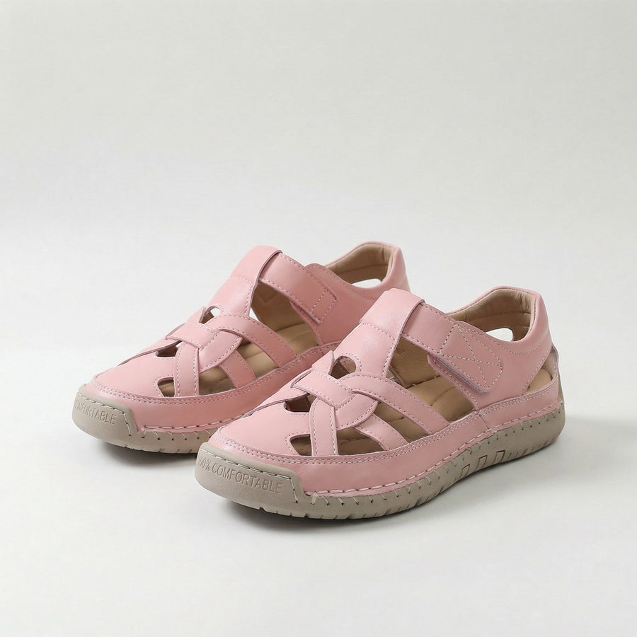 Sandali estivi leggeri rosa con cinturini a X e suola chunky a vista