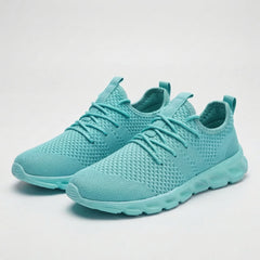 Scarpe comfort casual turchesi in tessuto a maglia con lacci e suola ammortizzata