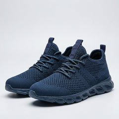 Scarpe comfort casual blu scuro in maglia, con lacci e suola ammortizzata