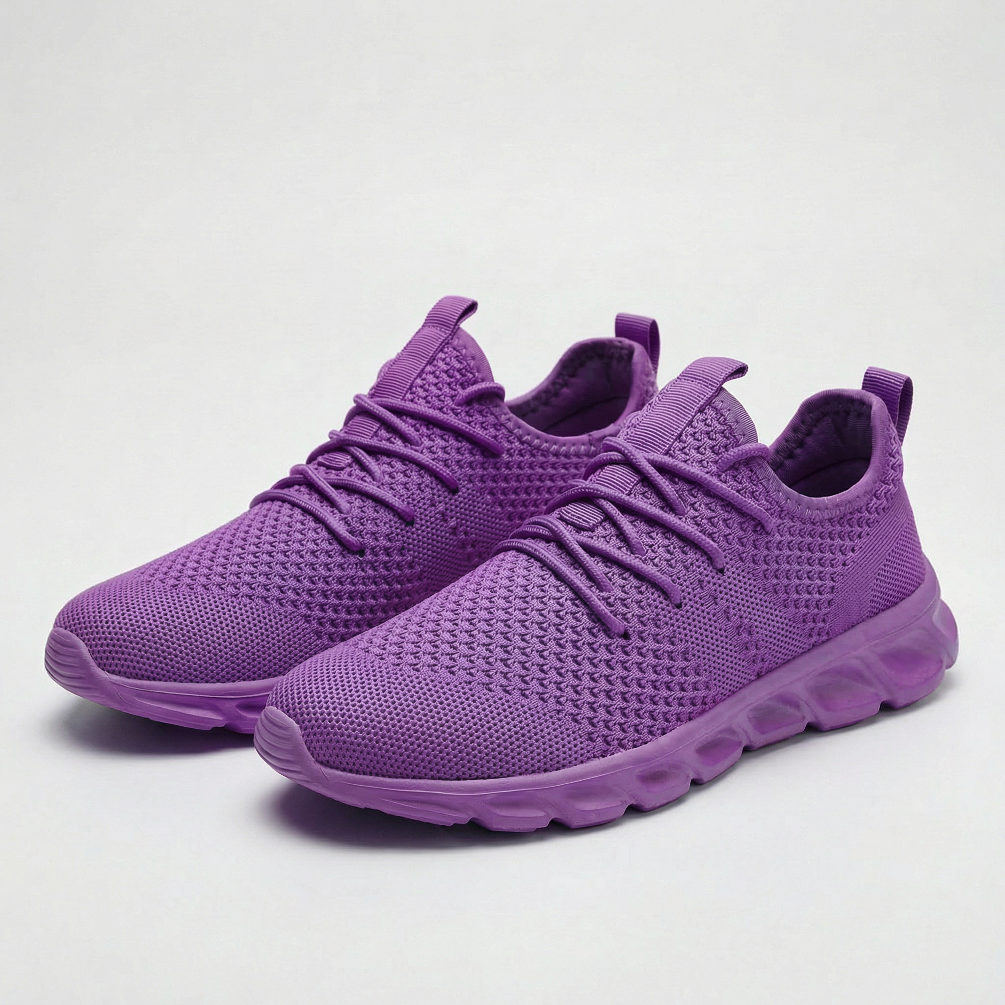 Scarpe comfort casual lilla in tessuto a maglia, lacci e suola ammortizzata