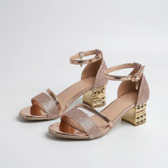 Sandali ortopedici rosa oro glitter con cinturini metallizzati e tacco blocco
