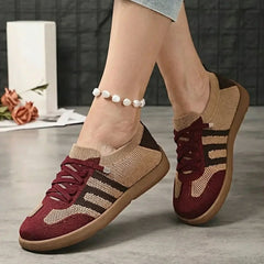 Scarpe comfort ortopediche beige e bordeaux con inserti neri, lacci bordeaux