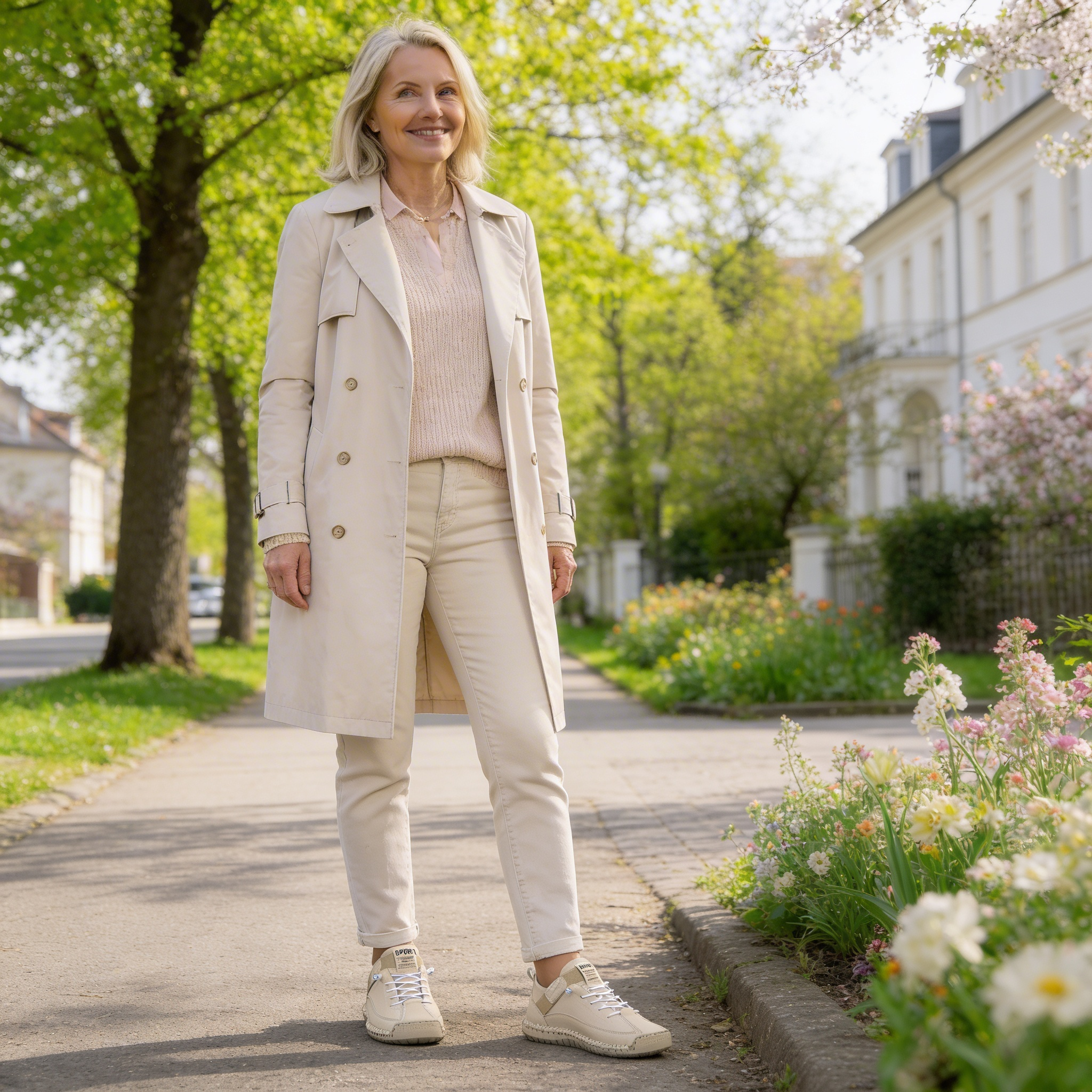 Scarpe ortopediche comode beige, lacci e suola in gomma