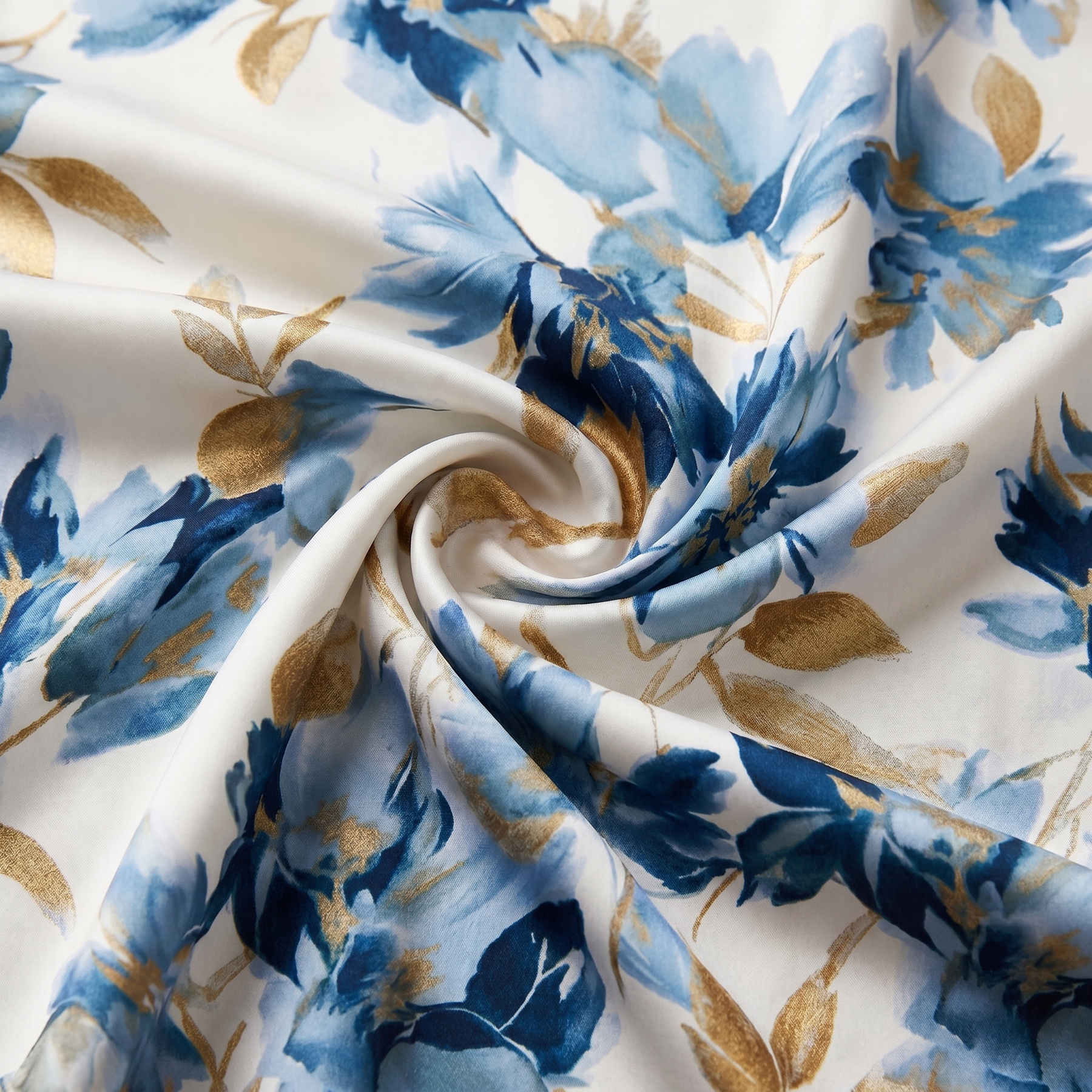Tessuto del vestito: fantasia floreale blu e beige su fondo chiaro