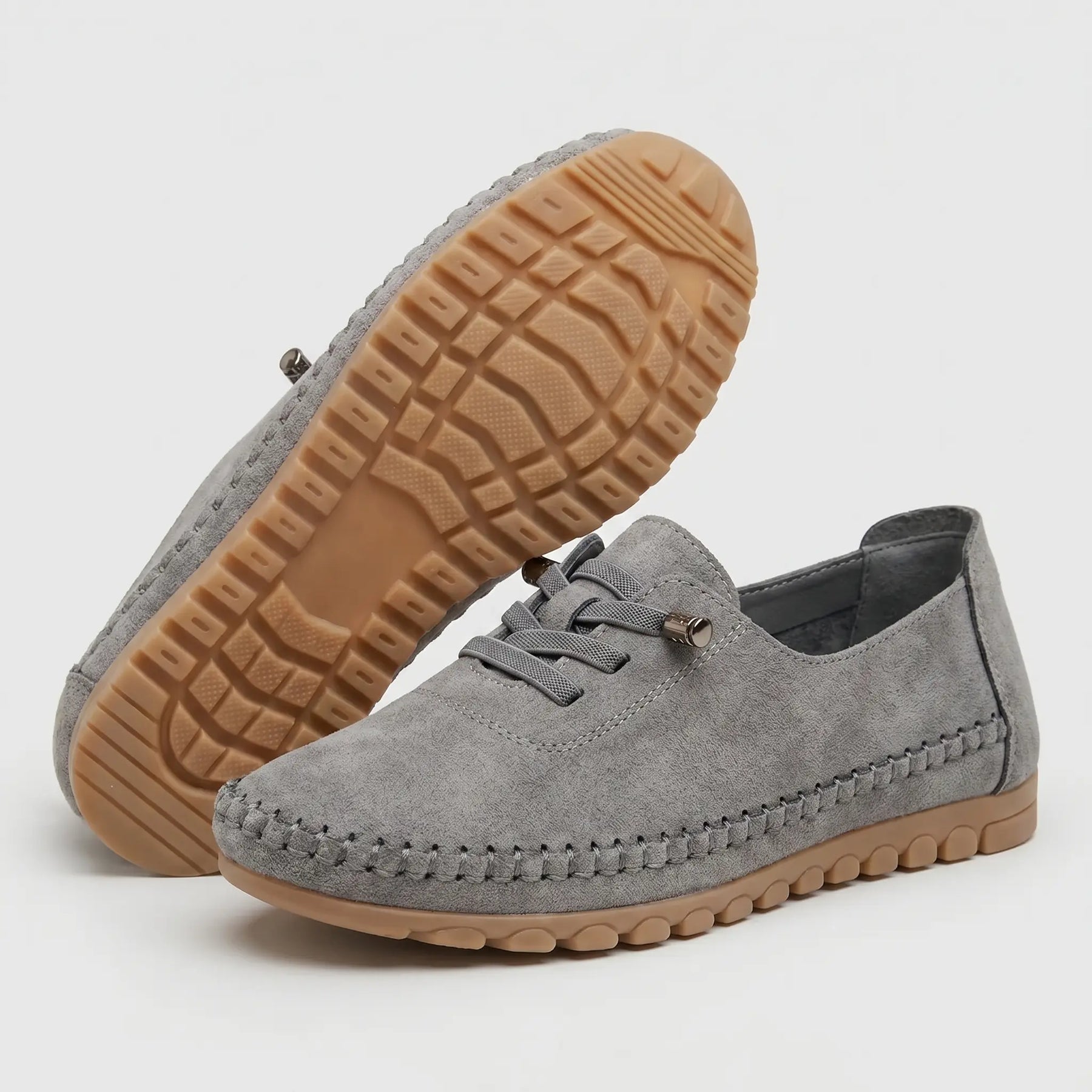 Mocassino flessibile comodo Ortelia in camoscio grigio, suola in gomma antiscivolo