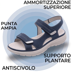 Sandali ortopedici antiscivolo blu con punta ampia e suola spessa