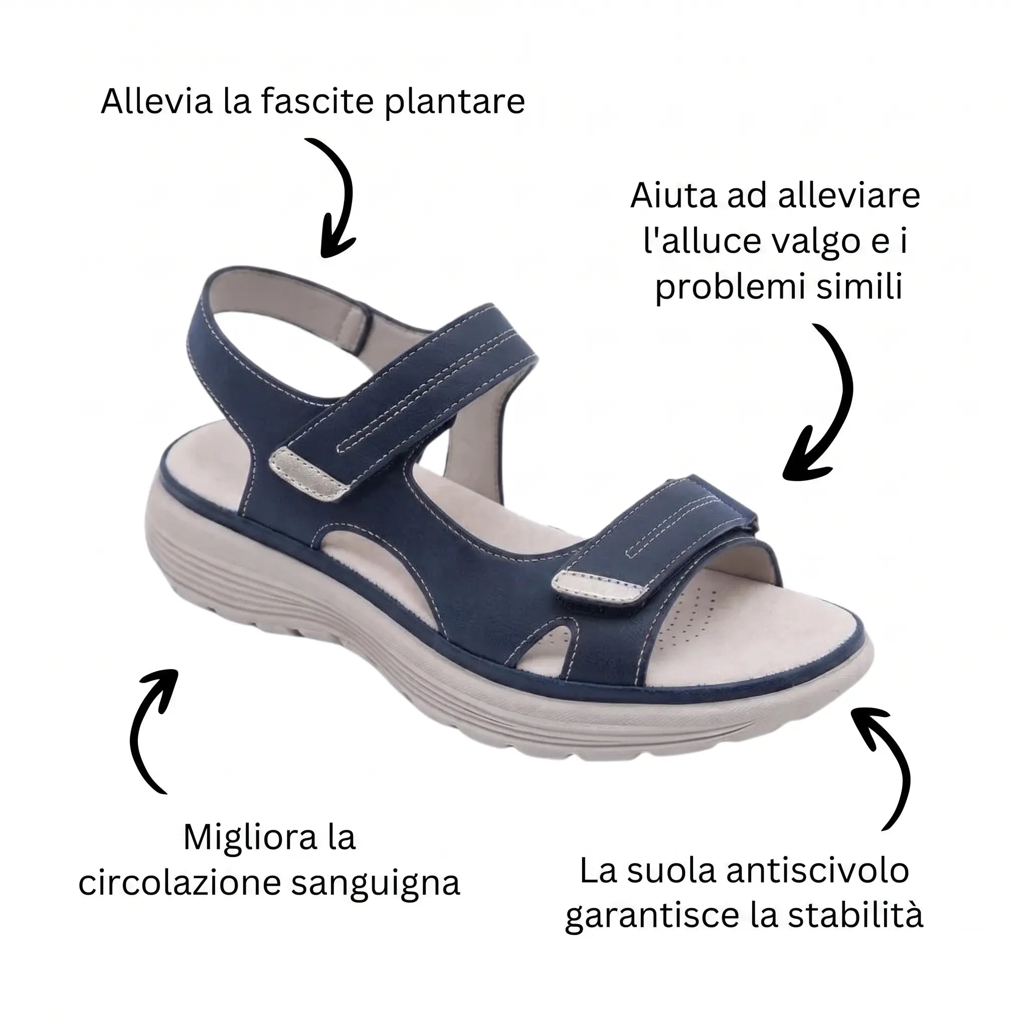 Sandali ortopedici antiscivolo blu con cinturini regolabili e suola antiscivolo