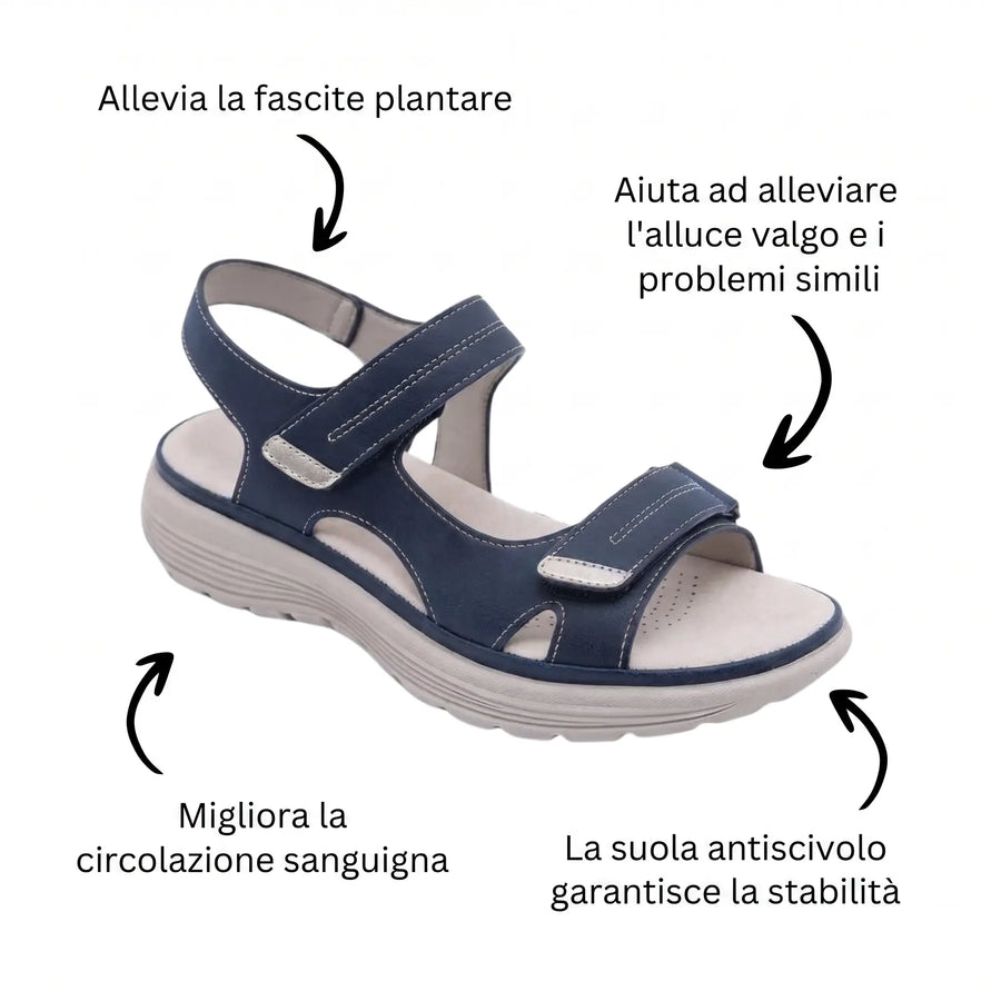 Sandali ortopedici antiscivolo blu con cinturini regolabili e suola antiscivolo