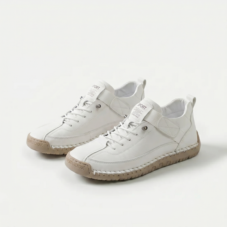 Scarpe ortopediche comode in pelle bianca, con lacci e suola beige
