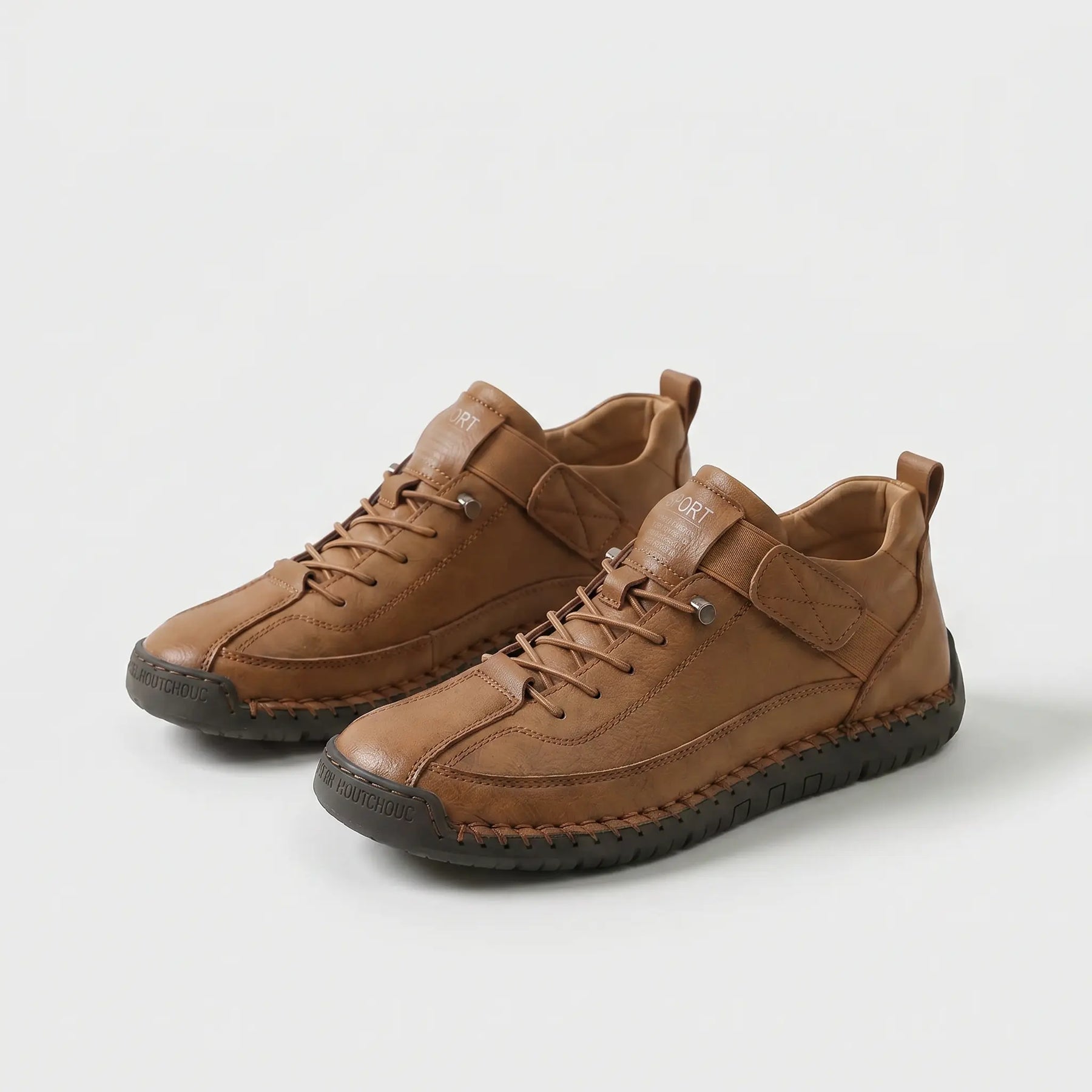 Sneaker ortopediche comode marroni con lacci, tasca laterale e suola rialzata