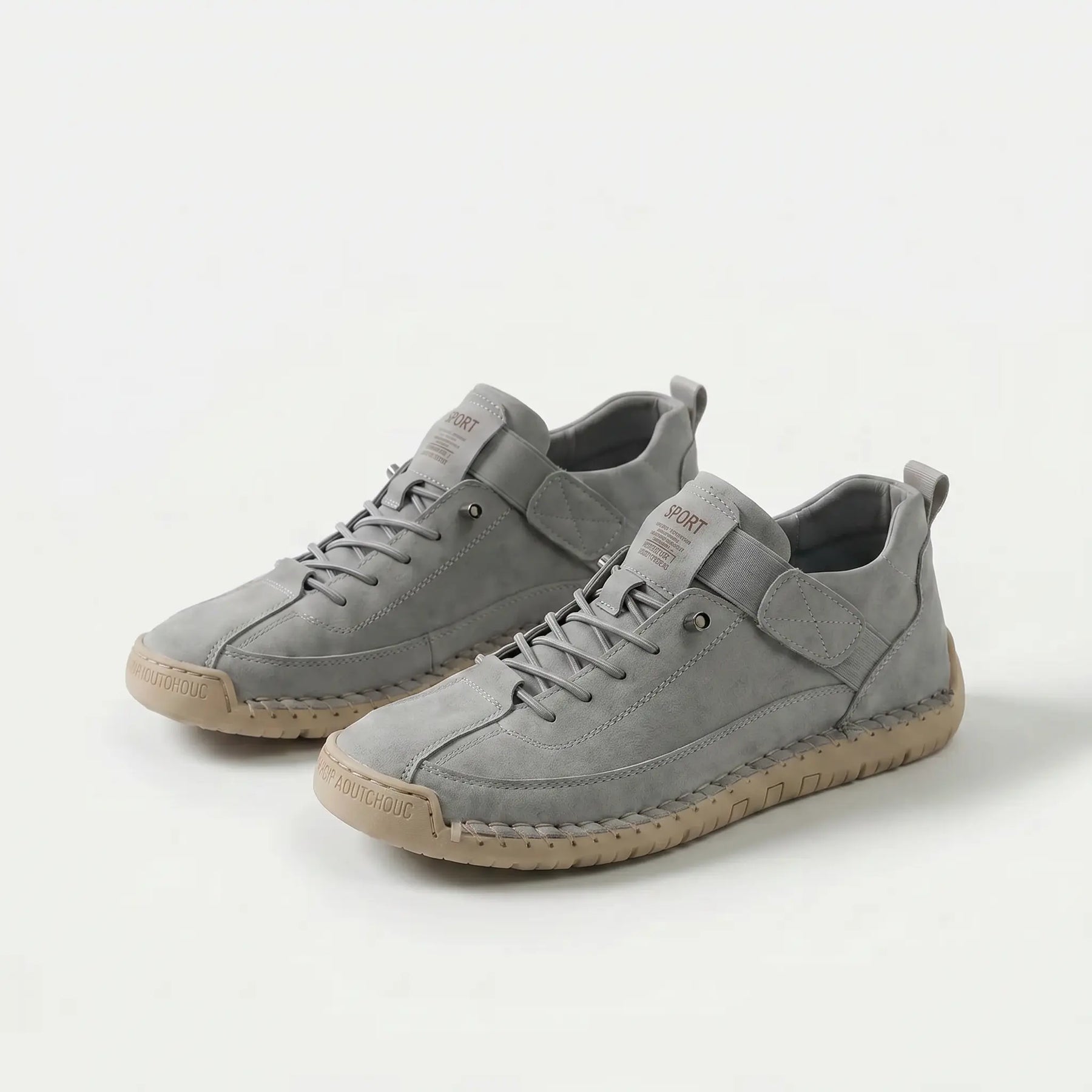 Scarpe ortopediche comode grigie, lacci e suola in gomma