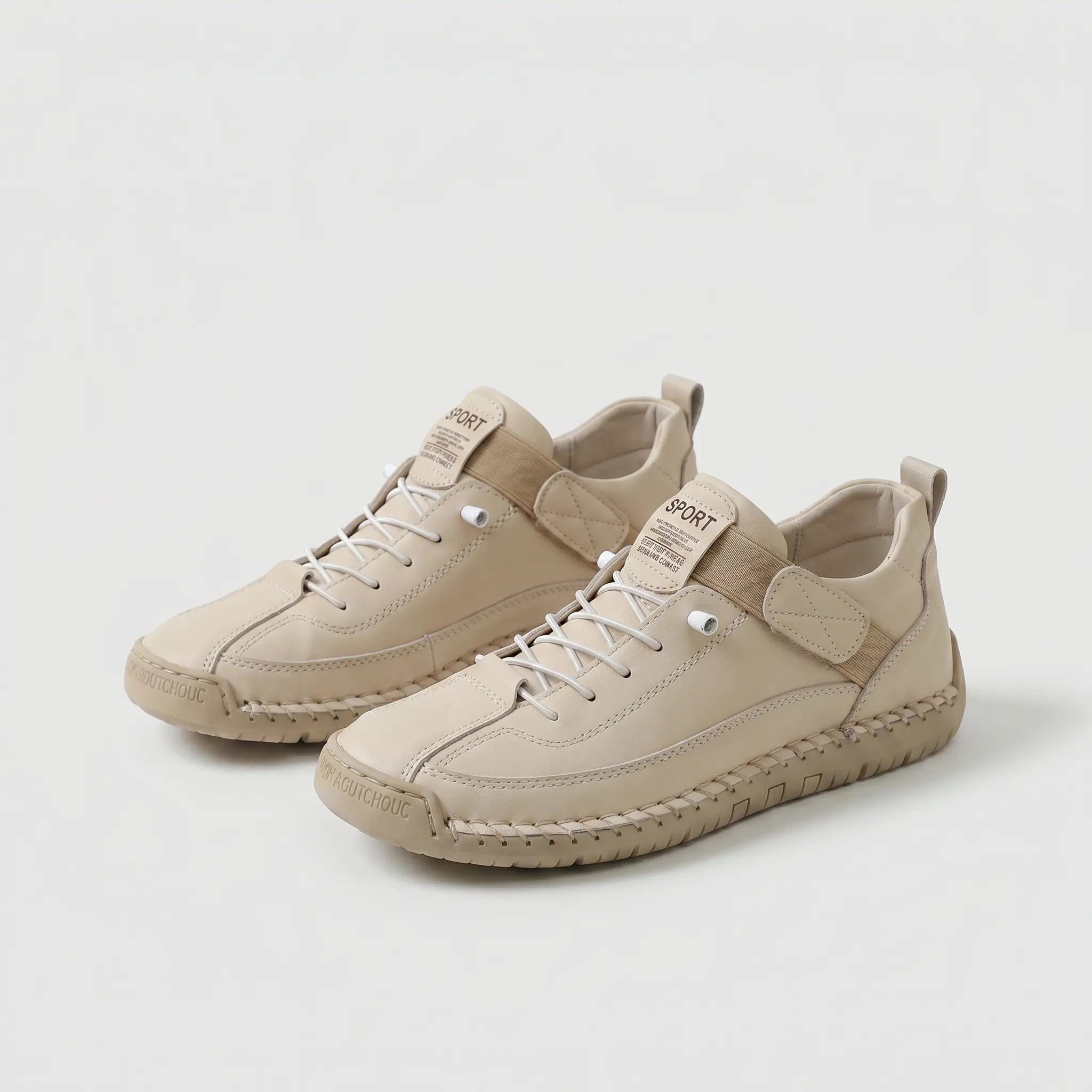 Sneaker ortopedica comoda beige chiaro con lacci e suola beige
