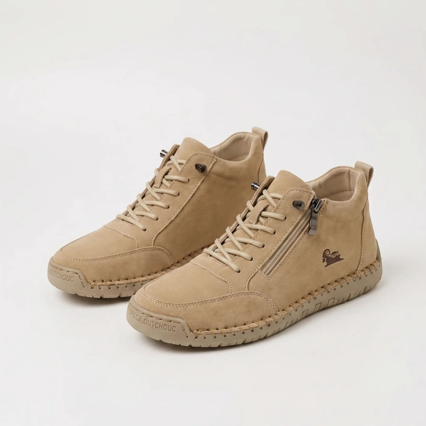 Scarpe ortopediche con lacci e cerniera laterale, color sabbia, suola ammortizzata