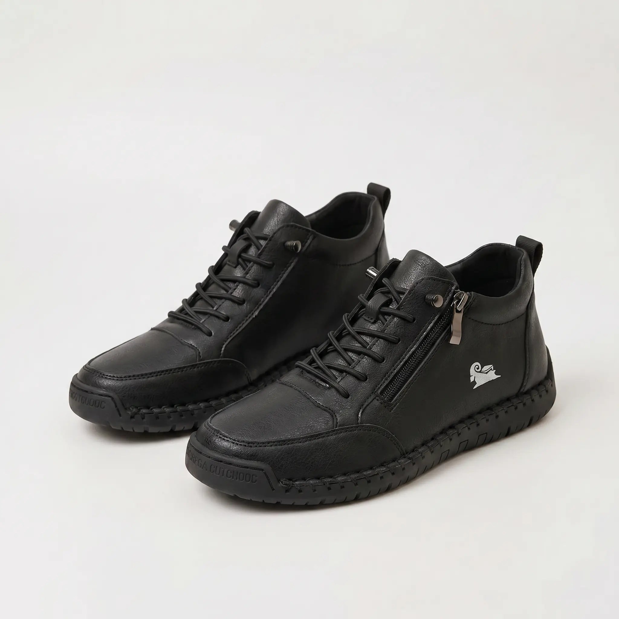 Scarpe ortopediche nere con lacci e cerniera laterale, suola ammortizzata