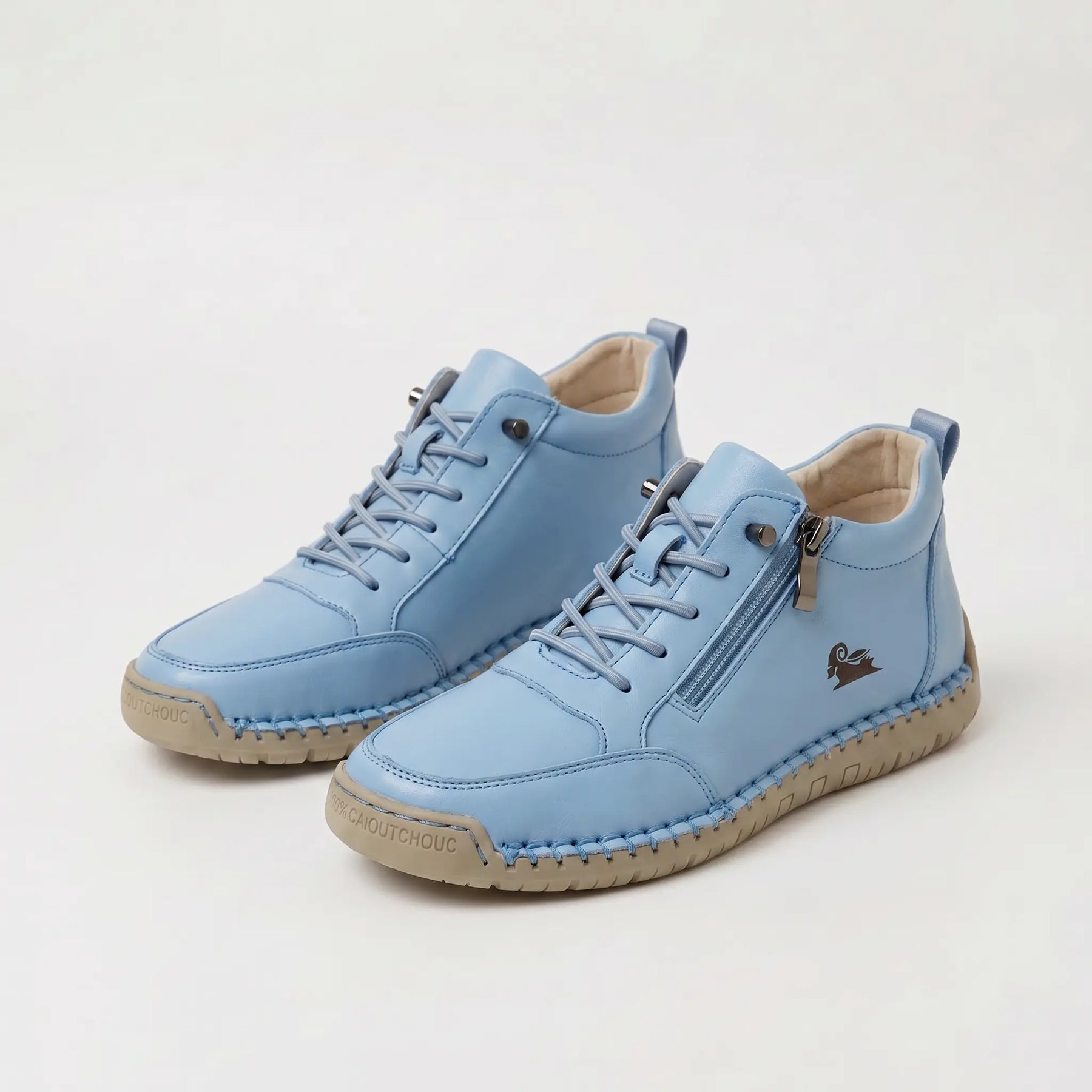 Scarpe ortopediche con cerniera, azzurro, lacci e suola in gomma