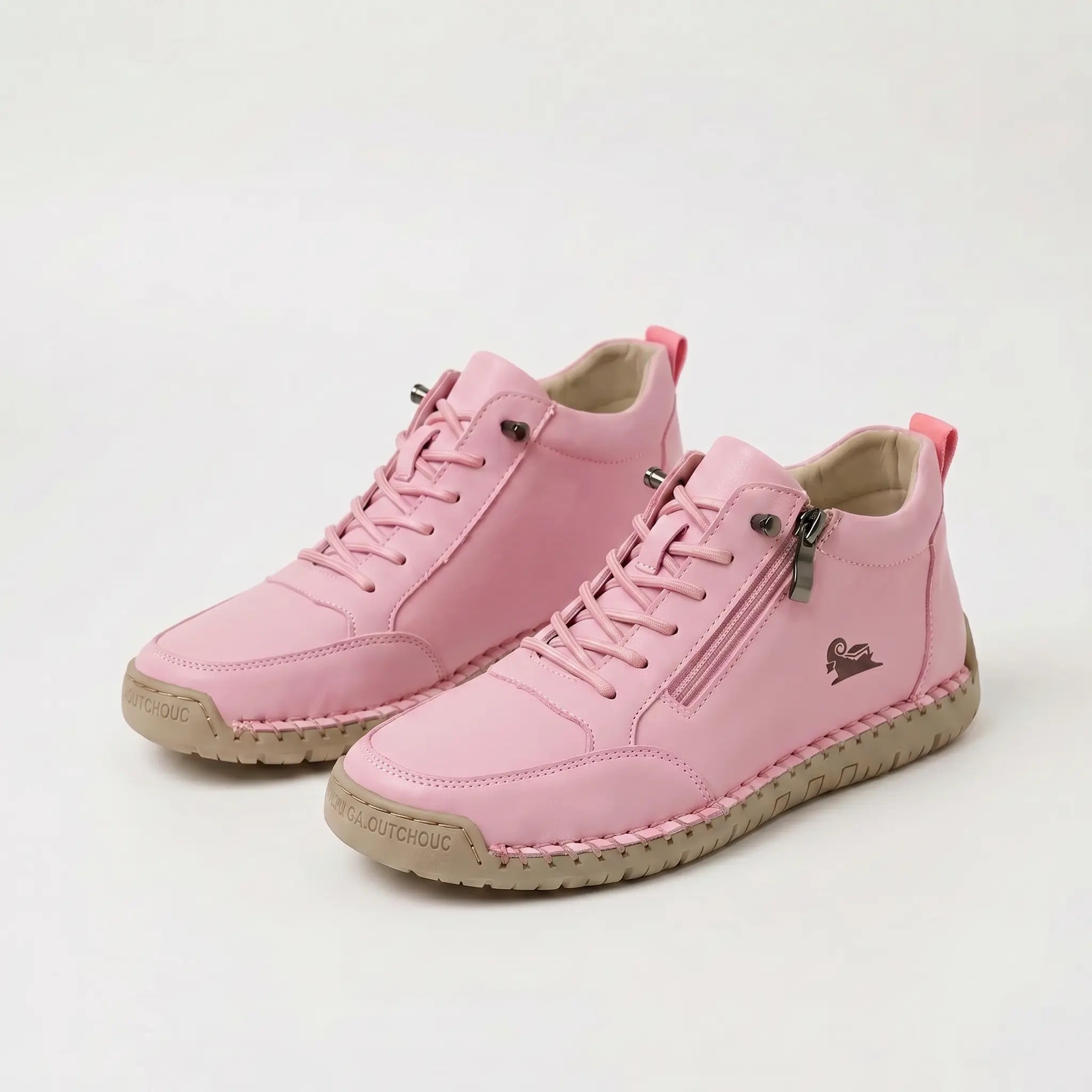 Scarpe ortopediche comode rosa con cerniera laterale e lacci