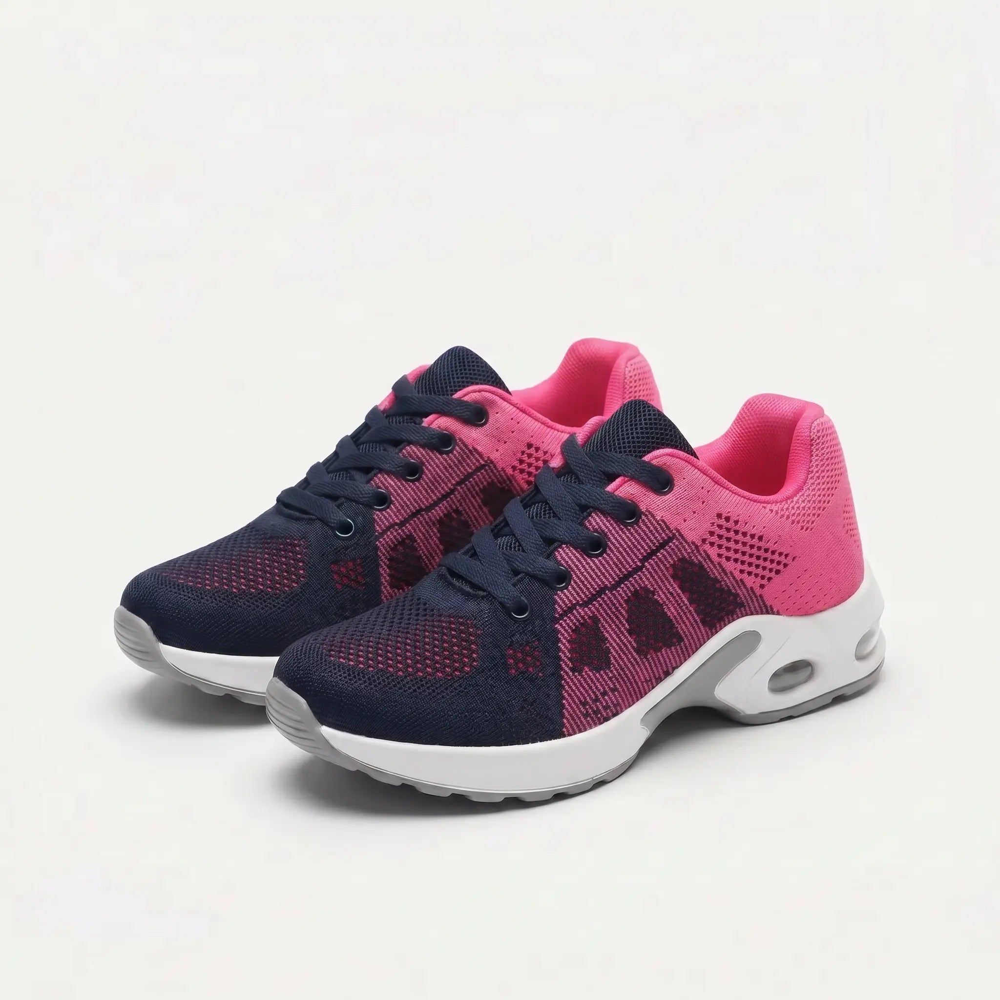 Scarpe ergonomiche blu e rosa con lacci e suola bianca ammortizzata