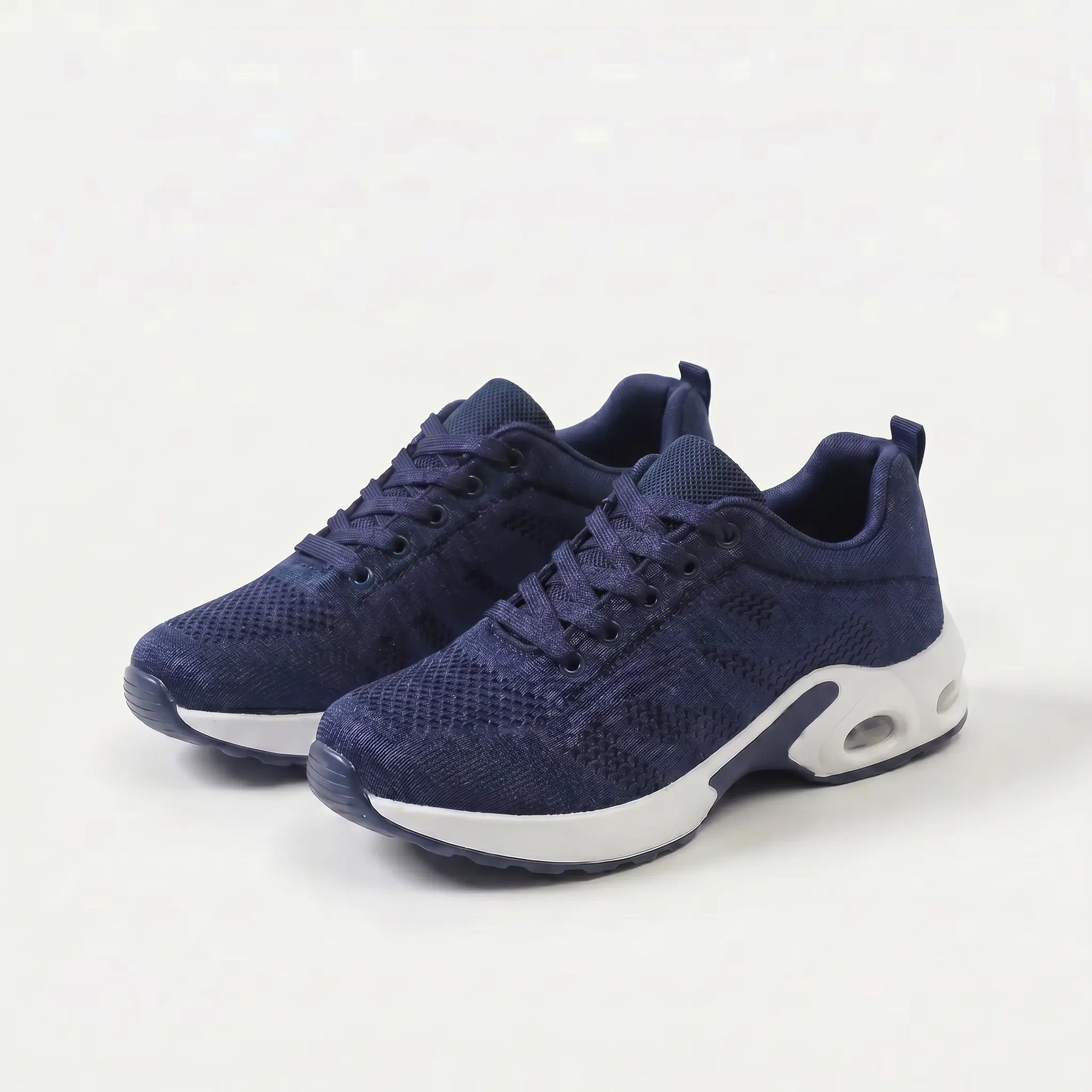 Scarpe ergonomiche con lacci, tomaia tessuto blu navy e suola ammortizzata bianca