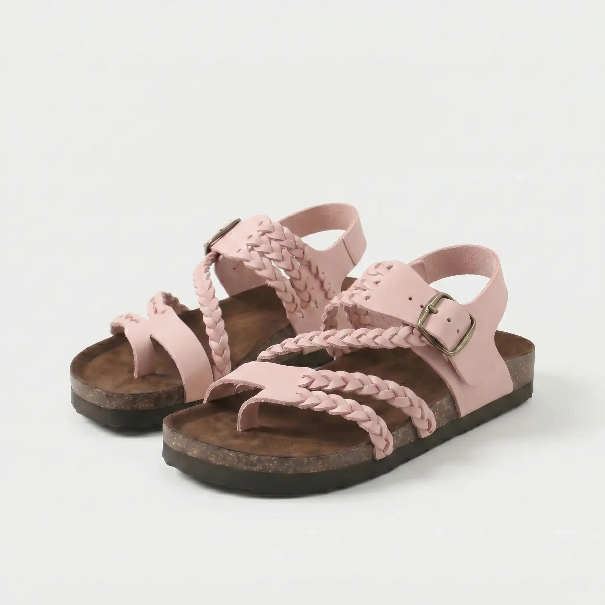 Sandali ortopedici con cinturino regolabile intrecciato, suola scura, rosa antico
