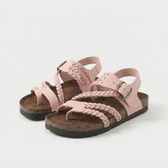 Sandali ortopedici con plantare comfort, cinturini intrecciati rosa antico e fibbia